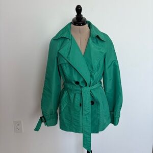 Style & Co Womens Trench Coat Small Seafoam Green Lightweight Belt Tie Retro